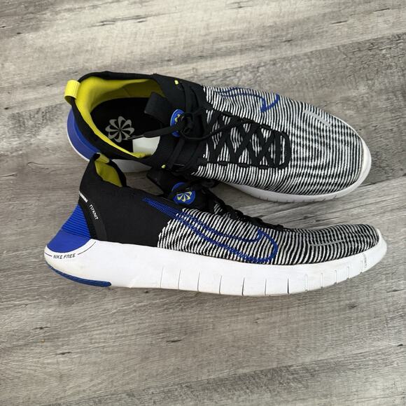 NIKE FREE RN Flyknit Next Nature Mens Size 15 Black White Blue Running Shoes - Picture 4 of 8